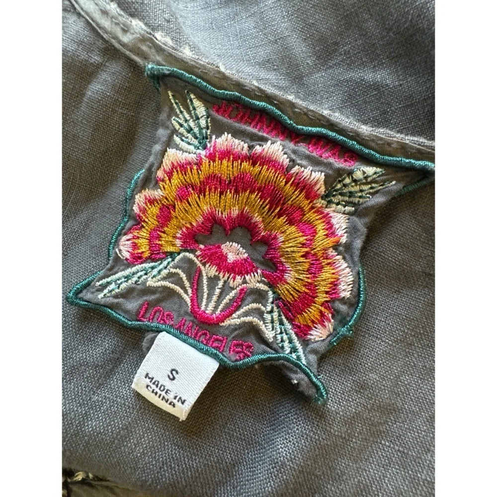 Johnny Was Elia Embroidered Linen Tie Waist Jumpsuit Gray Size Small - Picture 5 of 7